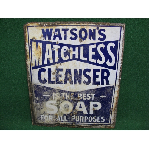 126 - Double sided enamel advertising sign for Watson's Matchless Cleanser Is The Best Soap For All Purpos... 