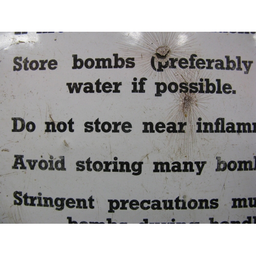 132 - Enamel sign for AW Bombs Precautions, black letters on a white ground - 12