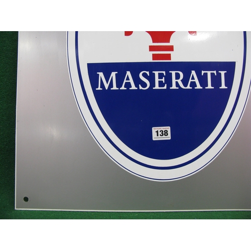 138 - Modern aluminium and vinyl sign for Maserati, blue, red, white and grey - 20