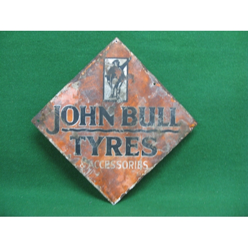 139 - Double sided diamond enamel sign for John Bull Tyres & Accessories featuring the trade mark figure, ... 