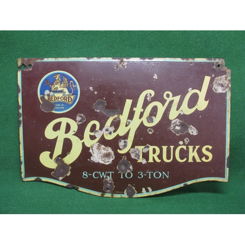 150 - Double sided Franco serpentine bottomed hanging enamel sign for Bedford Trucks 8 Cwt to 3 Ton featur... 