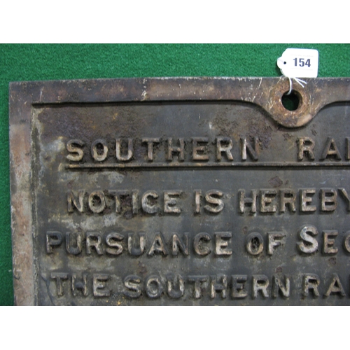 154 - Cast iron Southern Railway Co. sign Notice Is Hereby Given In Pursuance Of Section 90 Of The Souther... 