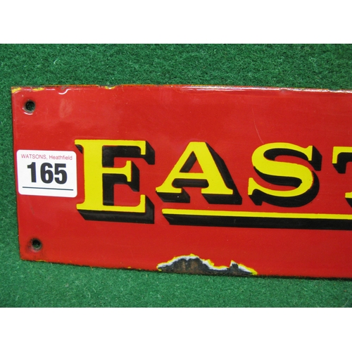 165 - Enamel door plate for East Kent, black shaded yellow letters on a red ground - 15.75