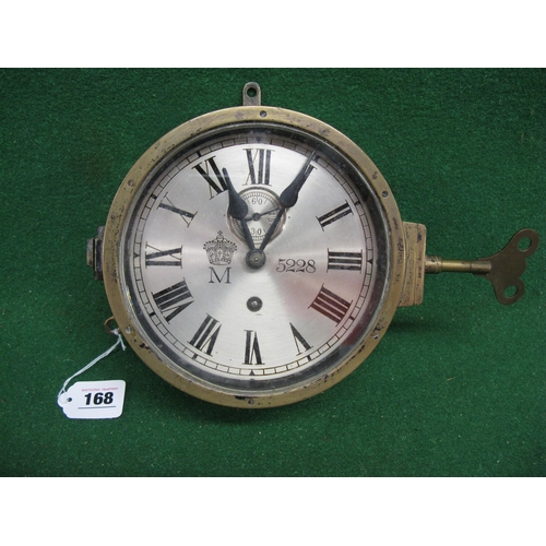 168 - World War I Kaiser Marine brass bulk head clock: 6