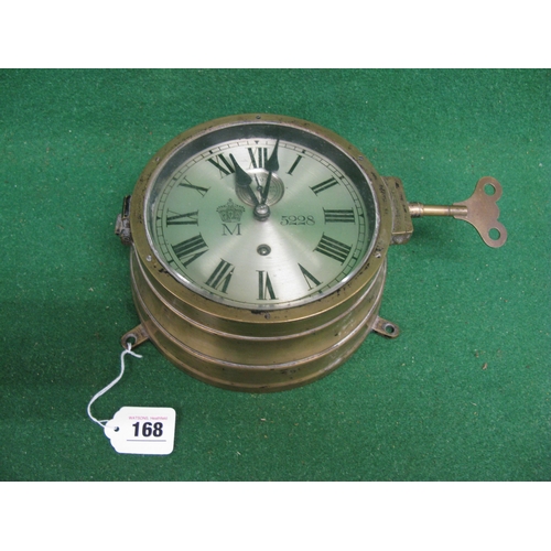 168 - World War I Kaiser Marine brass bulk head clock: 6