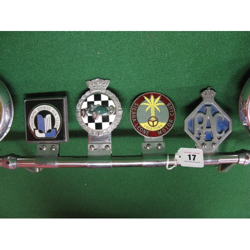 17 - Badge bar with mounts from a Triumph Vitesse with fog and driving lamps together with four badges to... 