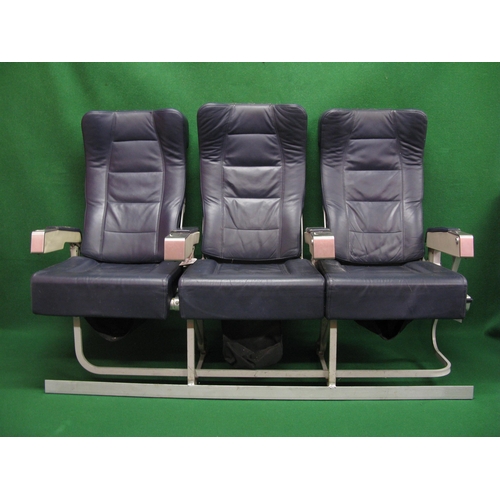 181 - Bank of three 1980's/1990's reclining Economy Class British Airways Boeing 747 seats with ashtrays a... 