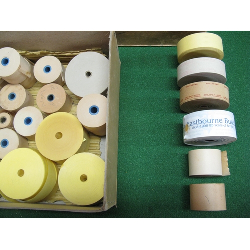 184 - Old cardboard box of ticket machine paper rolls, some marked Eastbourne BCTD, Southdown and an Eastb... 