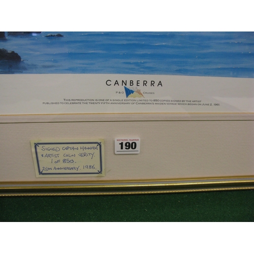 190 - Framed and glazed Limited Edition signed print by Colin Verity of the liner Canberra - 31