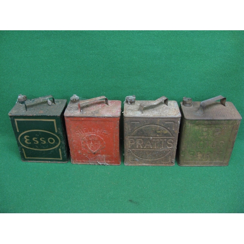 2 - Four two gallon petrol cans with caps for: Esso, Shell-Mex BP Ltd, Pratts and BP Motor Spirit