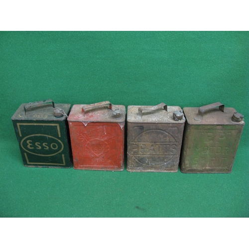 2 - Four two gallon petrol cans with caps for: Esso, Shell-Mex BP Ltd, Pratts and BP Motor Spirit