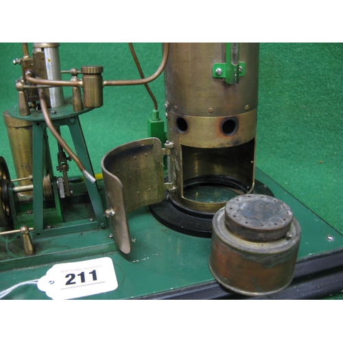 211 - Vertical boiler with sight glass, whistle, liquid fuel burner, water reservoir and hand operated fee... 