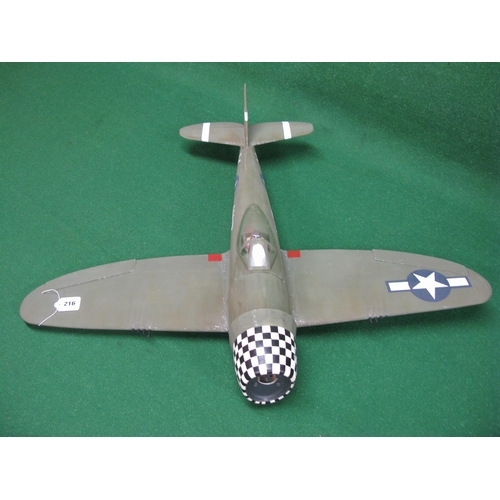 216 - Large balsa wood model of a Republican Thunderbolt with pilot (otherwise empty) - 36