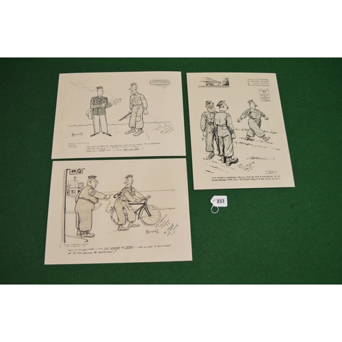 233 - three copies of Bexhill Homeguard humorous prints, a framed WWI certificate to a Private WJ Palmer f... 