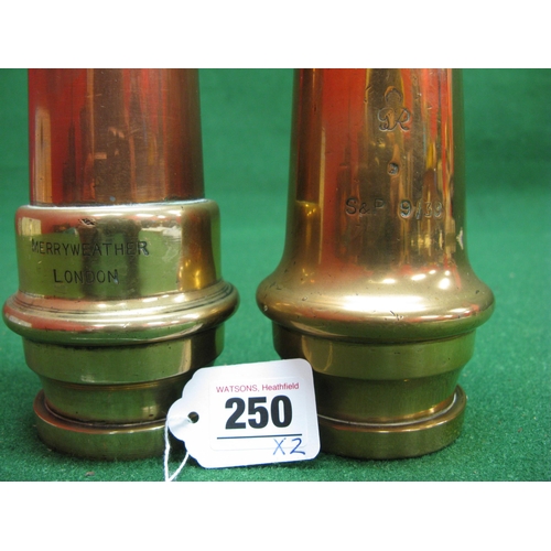 250 - Two brass fire hose nozzles - one 17.5