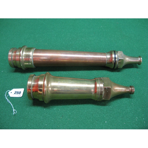 250 - Two brass fire hose nozzles - one 17.5