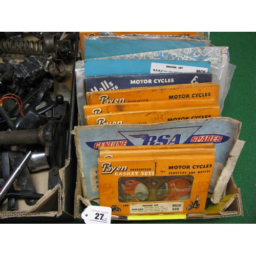 27 - Two boxes of motorcycle parts and gasket sets etc