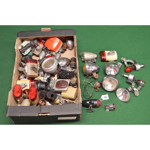 270 - Box containing an assortment of bicycle lamps