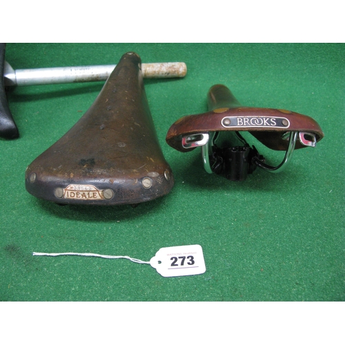 273 - Two leather bicycle saddles to comprise: Brooks Swift and an Ideale No. 23562 together with an unnam... 