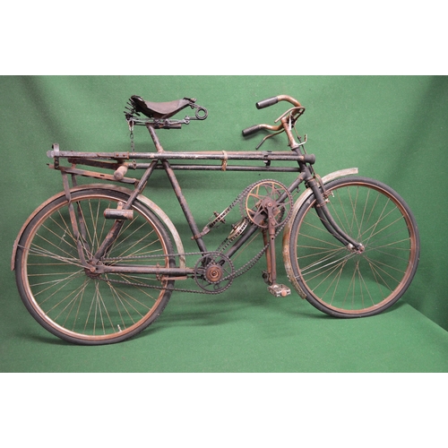 290 - Possibly bespoke WWI servicemans invalid bicycle with unusual chain drive which transmits a forward ... 