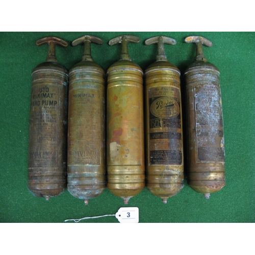 3 - Five brass fire extinguishers labelled for Pyrene or Minimax - 14