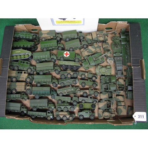 311 - Box of approx forty eight playworn diecast military vehicles from Dinky