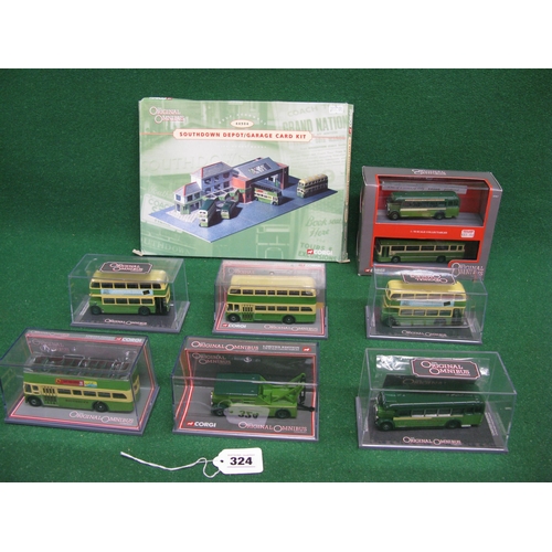 324 - Southdown Motor Services Collection comprising:  an unmade garage card kit, seven buses and a Guy br... 