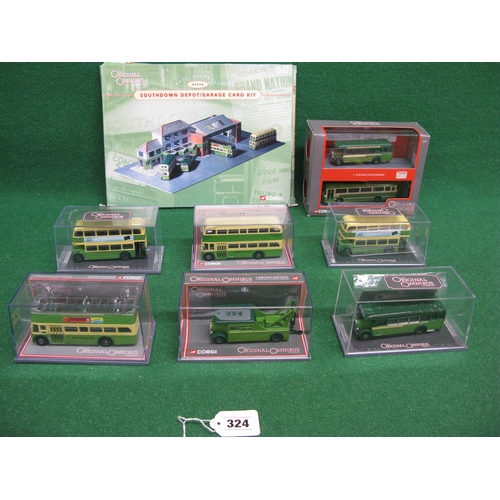 324 - Southdown Motor Services Collection comprising:  an unmade garage card kit, seven buses and a Guy br... 