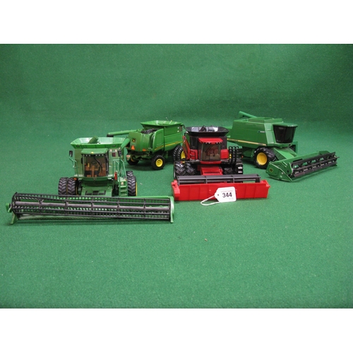 344 - Two boxes of Ertl diecast and plastic combine harvesters and trailer implements (some parts may need... 