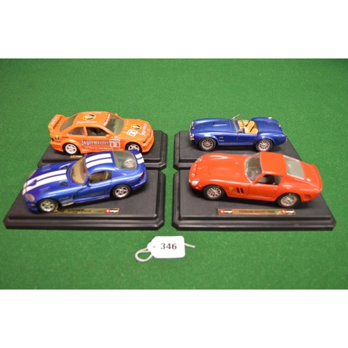 346 - Box of 1:18 and 1:24 scale model cars from Burago and Maisto including two Subaru Impreza WRX