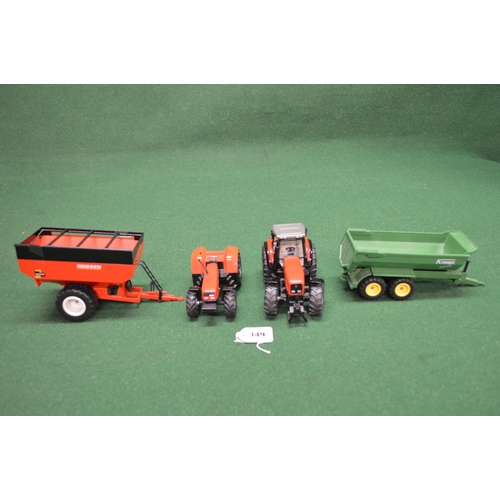 349 - Box of tractors and farm implements made by Siku and Norscot Group Inc-USA to include a John Deere 5... 