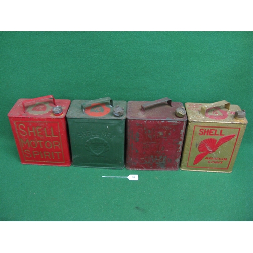 35 - Four different Shell two gallon fuel cans with matching caps for: Shell Motor Spirit, Shell-Mex BP L... 