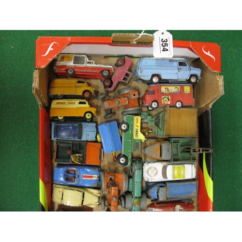 354 - Box of approx thirty loose Corgi and Dinky diecast vehicles to include: Chipperfields booking office... 