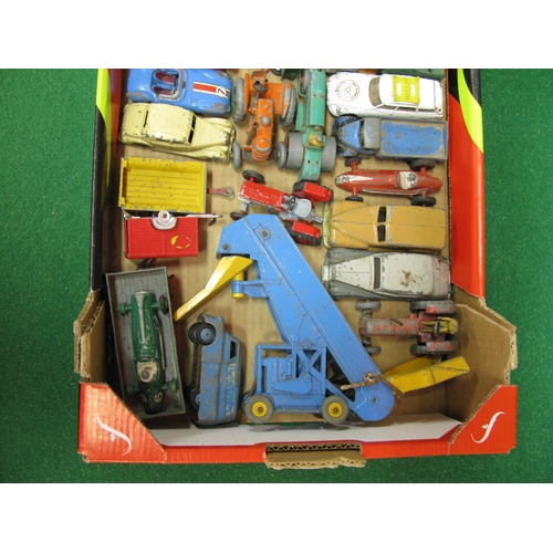 354 - Box of approx thirty loose Corgi and Dinky diecast vehicles to include: Chipperfields booking office... 