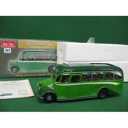 357 - Boxed Sun Star diecast 1:24 scale model of a 1949 Bedford OB Duple Vista Coach in Southdown Motor Se... 