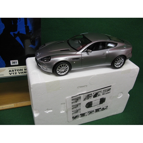 361 - Boxed Kyosho diecast 1:12 scale model of James Bond's Aston Martin V12 Vanquish in silver with many ... 