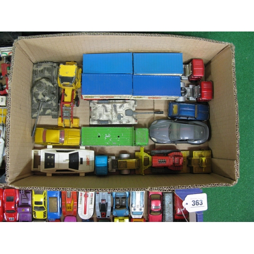 363 - Three boxes of approx 100 loose playworn model vehicles, aircraft and racing cars made by Lesney/Mat... 