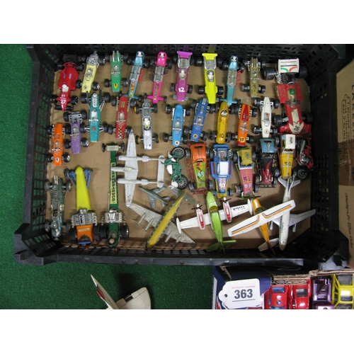 363 - Three boxes of approx 100 loose playworn model vehicles, aircraft and racing cars made by Lesney/Mat... 