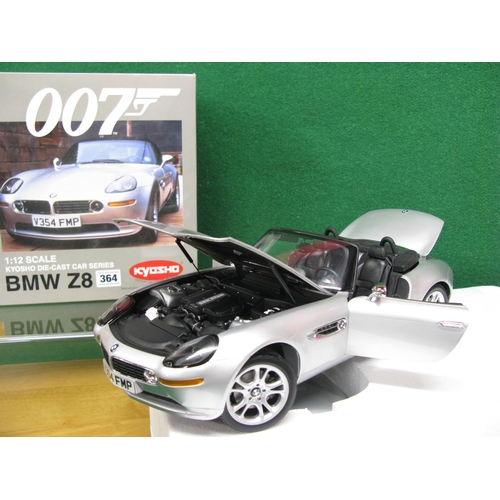 364 - Boxed Kyosho diecast 1:12 scale model of James Bond's BMW Z8 in silver with many moving parts, retra... 