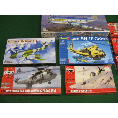 365 - Box of unmade plastic kits of military aircraft from Airfix, Revell, Academy and Dragon in scales 1:... 