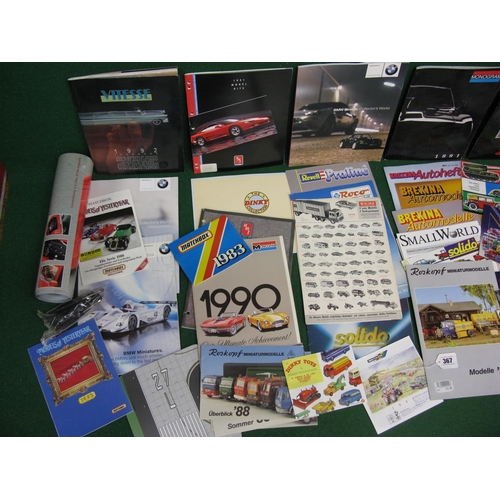 367 - Box of model car catalogues to include: Mercury, Solido and other Continental manufacturers, Matchbo... 