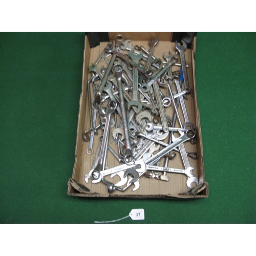 37 - Box of assorted open ended and ring AF and metric spanners from: Craftsman, Gordon Tools, Stahlwille... 