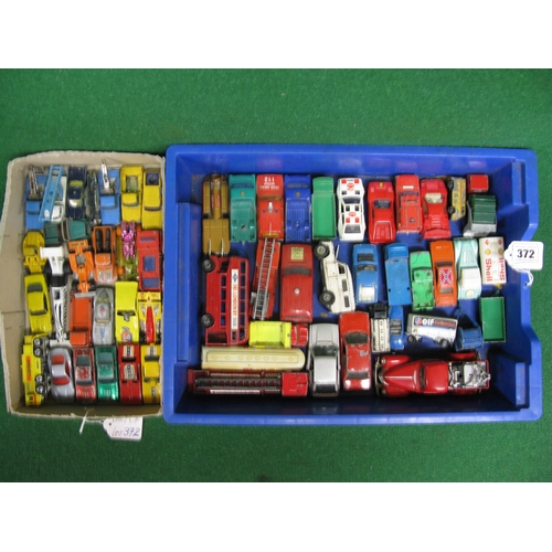 372 - Two boxes of  approx fifty seven diecast vehicles by Majorette, Impey, Husky, Siku, Mebetoys-Italy, ... 