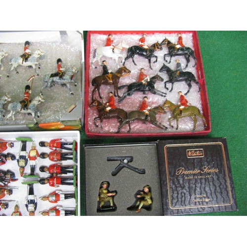 373 - Quantity of diecast figures from Britains to include: mounted and marching soldiers, huntsmen and wo... 