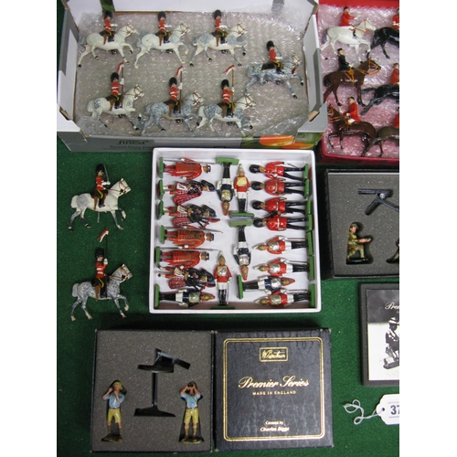 373 - Quantity of diecast figures from Britains to include: mounted and marching soldiers, huntsmen and wo... 