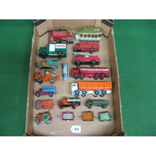 374 - Box of loose playworn 1950's/1960's/1970's Dinky items to include: Leyland Esso tanker, Bedford Cast... 