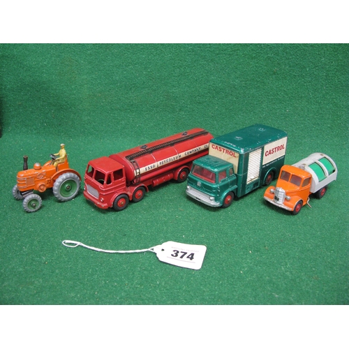 374 - Box of loose playworn 1950's/1960's/1970's Dinky items to include: Leyland Esso tanker, Bedford Cast... 