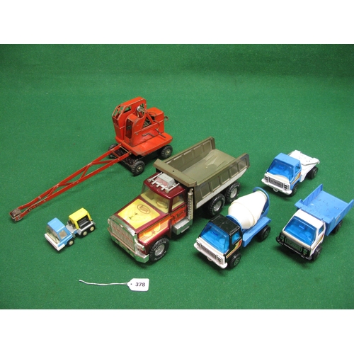 378 - Box of tinplate vehicles to include: six wheel tipper truck by Nylint-USA, three four wheel trucks b... 