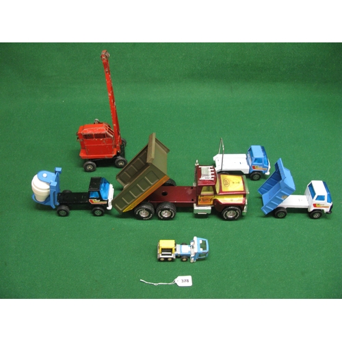 378 - Box of tinplate vehicles to include: six wheel tipper truck by Nylint-USA, three four wheel trucks b... 