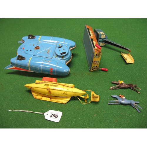 396 - Made in Japan battery powered tinplate Space Scout, a clockwork dockyard crane by Bing of Germany an... 